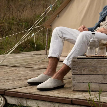 Slipa Wool Felt Slip-on Slippers Natural Delta