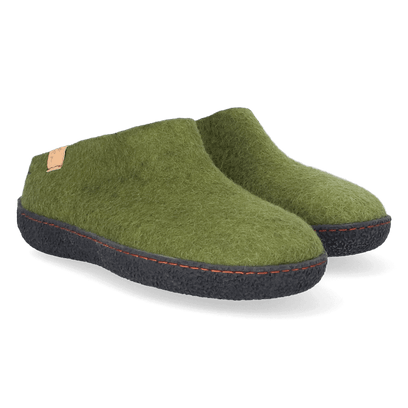 Slipa Wool Felt Slip-on Slippers Olive Green