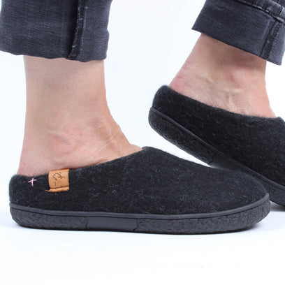 Tibet wool felt slippers black/grey