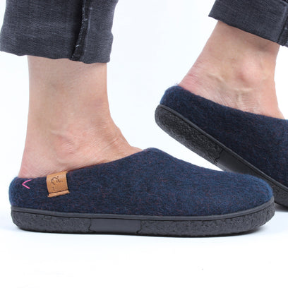 Tibet wool felt slippers blue/red