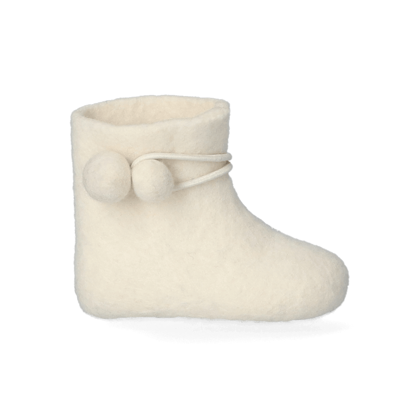 Juna + Lala Wool Felt Baby Booties White