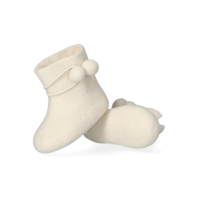 Juna + Lala Wool Felt Baby Booties White